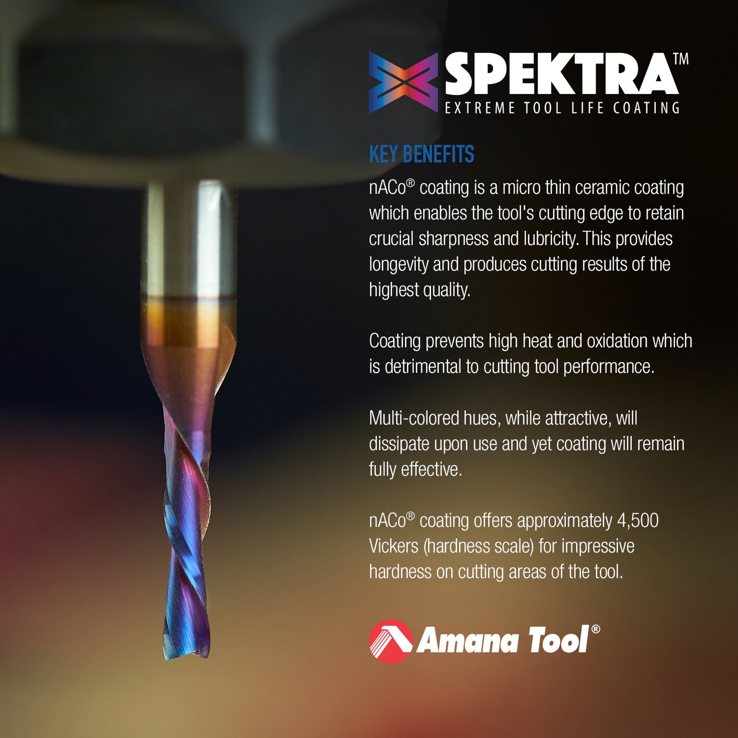 Amana 46415-K Spektra Solid Carbide Downcut Spiral Bit, 1/4" Diameter, 1/4" Shank