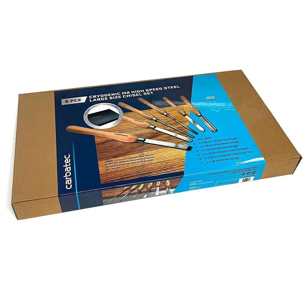 Carbatec 6PC Cryogenic M2 HSS Large Woodturning Chisel Set