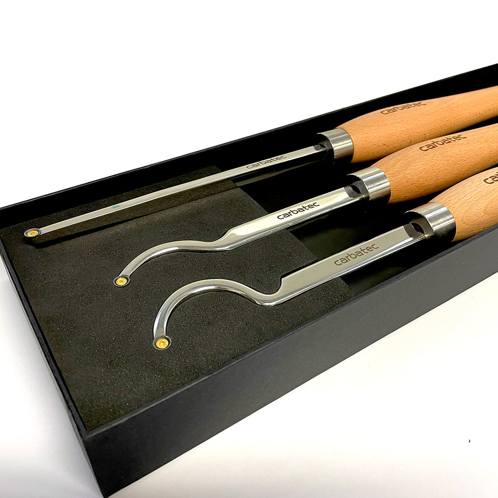 Carbatec 3PC Tungsten Carbide Deep Swan Neck Hollowing Woodturning Chisel Set