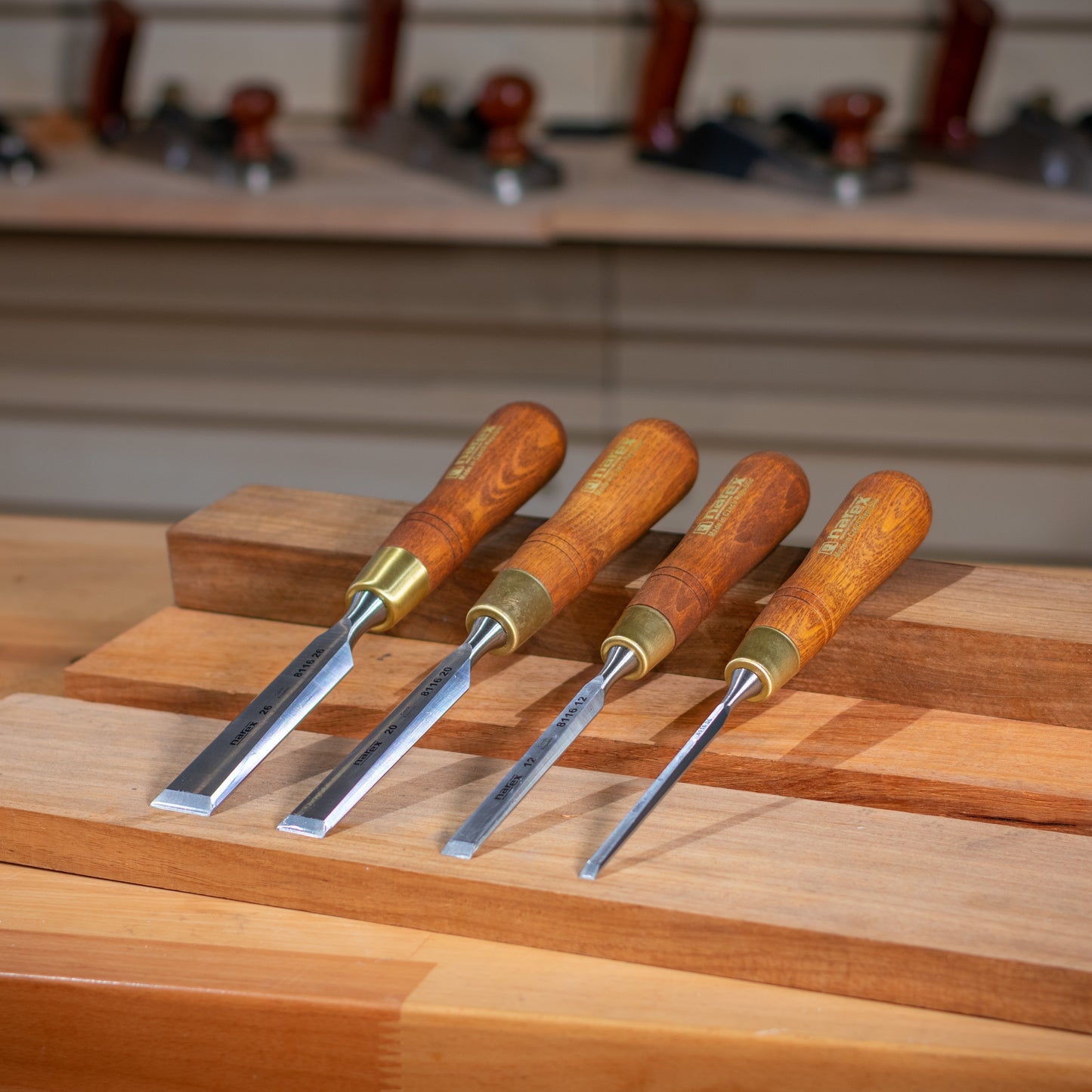 Narex Wood Line Plus Series 4pc Bevel Edge Chisel Set