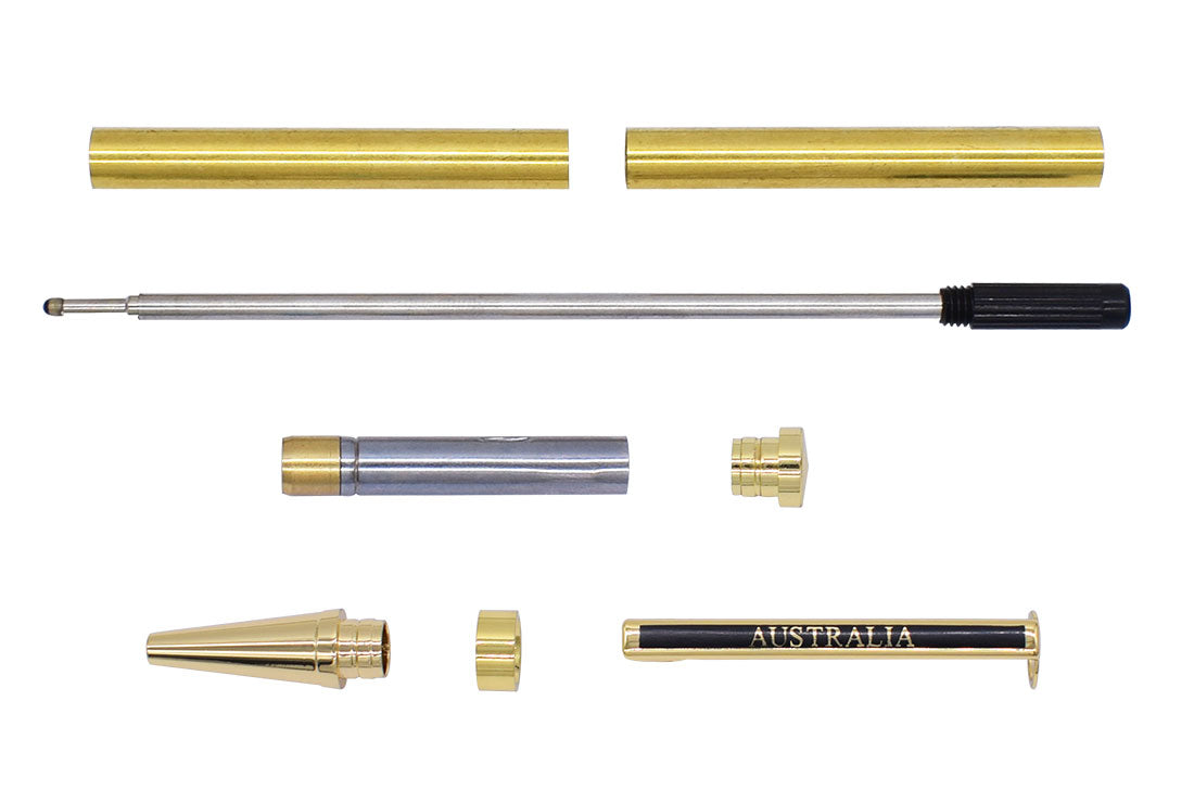 Carbatec Ball Point Pen Parts Gold Finish W/ 'Australia' Clip - 5 Pack