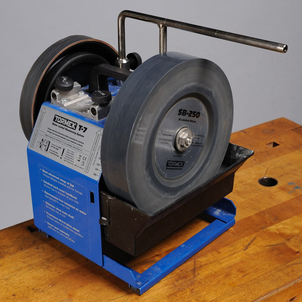 Tormek Blackstone Silicon Wheel for shaping and sharpening HSS, exotic alloy steels, and tungsten carbide tools.