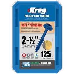 Kreg Pocket Hole Screws - 64mm Coarse/MaxiLoc Head - BlueKote - 125 pack
