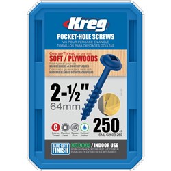 Kreg Pocket Hole Screws - 64mm Coarse/MaxiLoc Head - BlueKote - 250 pack