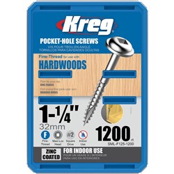 Kreg Pocket Hole Screws - 32mm Fine/MaxiLoc Head - Zinc - 1200 pack
