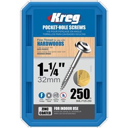 Kreg Pocket Hole Screws - 32mm Fine/MaxiLoc Head - Zinc - 250 pack