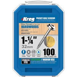 Kreg Pocket Hole Screws - 32mm Fine/MaxiLoc Head - Stainless - 100 pack