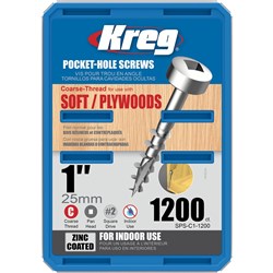 Kreg Pocket Hole Screws - 25mm Coarse/Pan Head - Zinc - 1200 pack