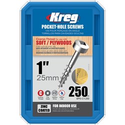 Kreg Pocket Hole Screws - 25mm Coarse/Pan Head - Zinc - 250 pack