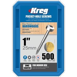 Kreg Pocket Hole Screws - 25mm Fine/Pan Head - Zinc - 500 pack