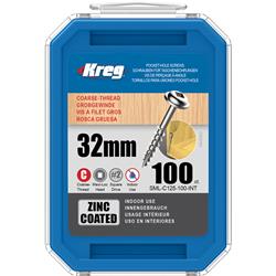 Kreg Pocket Hole Screws - 32mm Coarse/MaxiLoc Head - Zinc - 100 pack