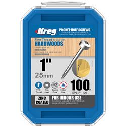 Kreg Pocket Hole Screws - 25mm Fine/Pan Head - Zinc - 100 pack