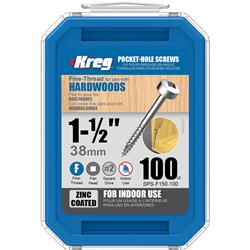 Kreg Pocket Hole Screws - 38mm Fine/Pan Head - Zinc - 100 pack