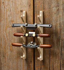 Veritas wall-mounted spokeshave rack made from Baltic birch plywood, holds up to five tools.