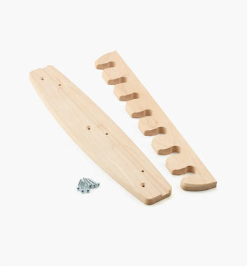 Veritas wall-mounted solid maple chisel rack designed for the seven-piece PM-V11 bench chisel set.