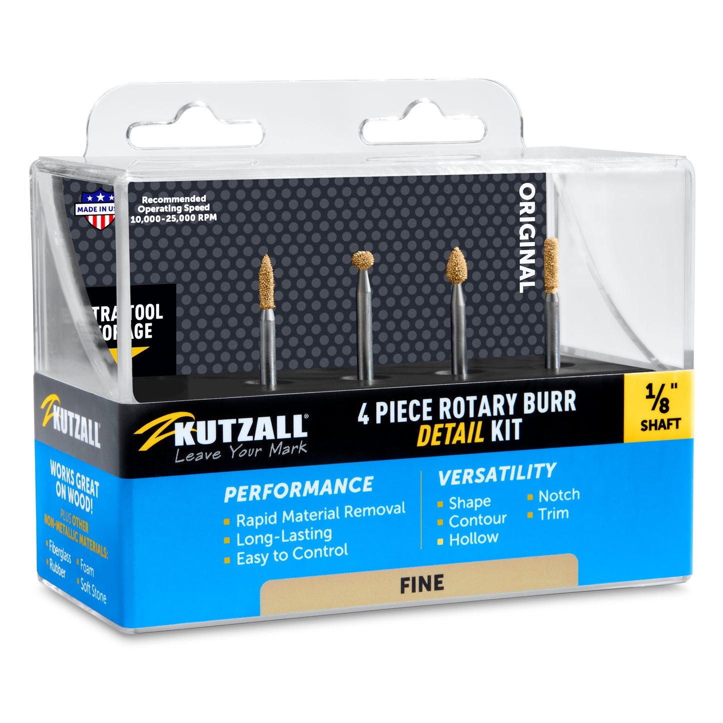 Kutzall 1/8" Shaft 4 Piece Fine Detail Burr Kit