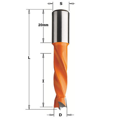 CMT TCT 4 Flute Dowel Drills for Through Holes - RH - 10mm diameter - 57.5mm length