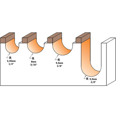 CMT Round Nose Bit w.bearing - 5/8 diameter x 9mm 1/4" Shank