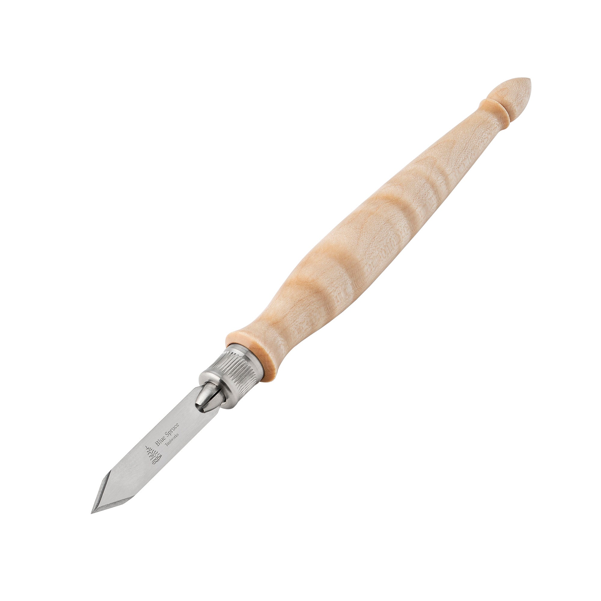 Blue Spruce Spear Point Marking Knife Curly Maple Handle