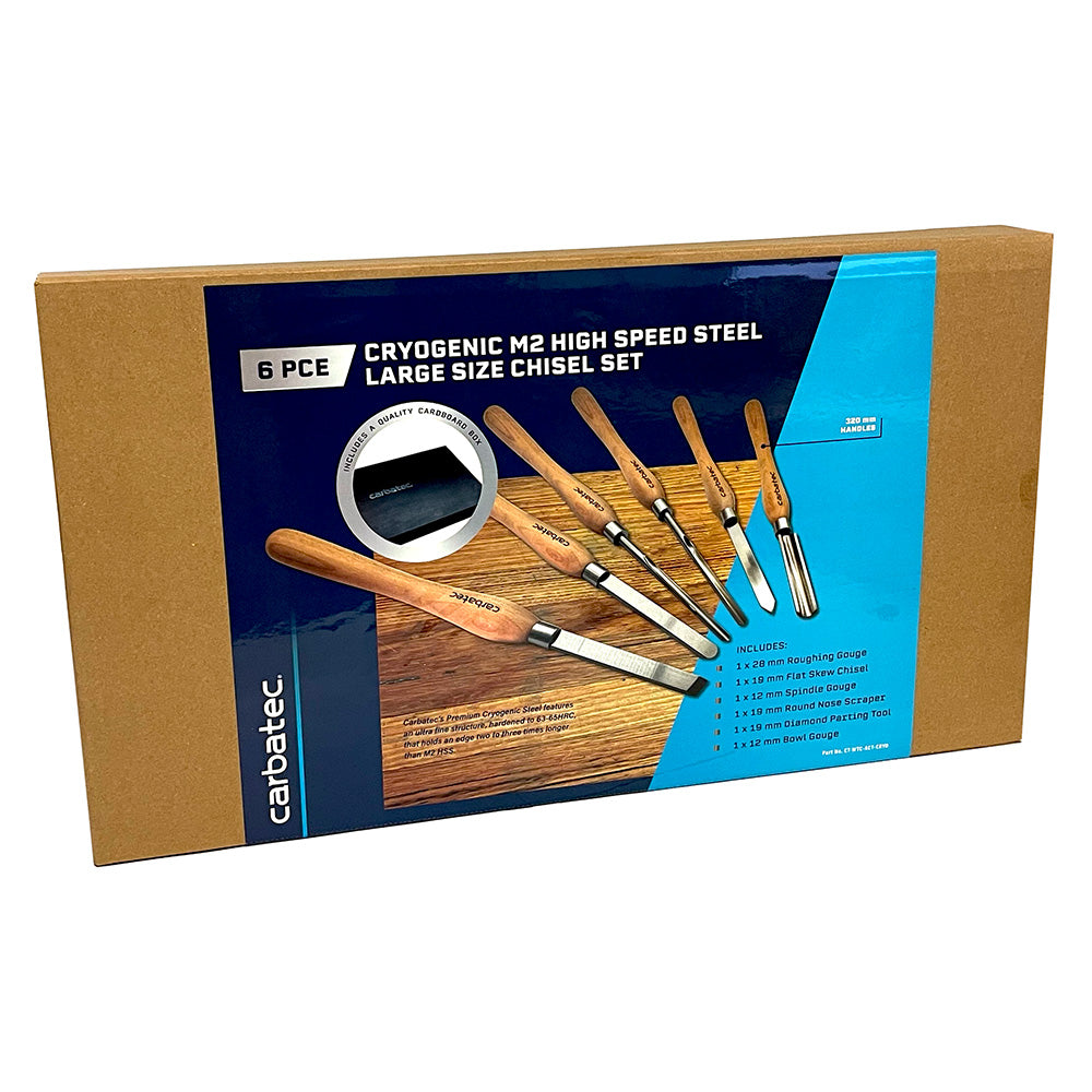 Carbatec 6PC Cryogenic M2 HSS Large Woodturning Chisel Set