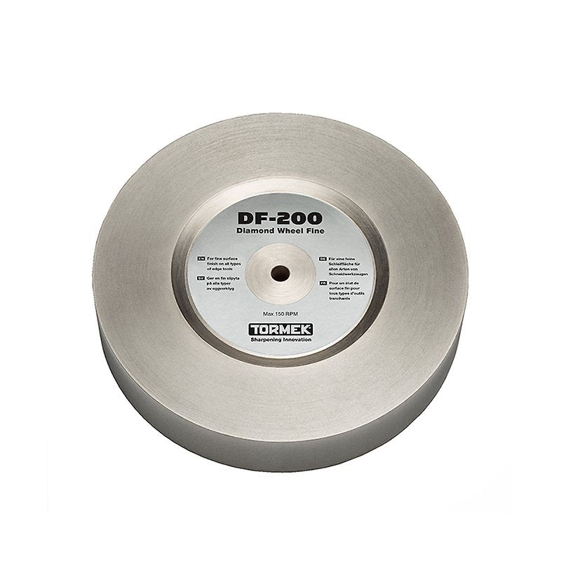 Tormek 200mm Fine Diamond Wheel DF-200 with 600 grit for sharpening steel, ceramic, and carbide tools, including anti-corrosion concentrate.