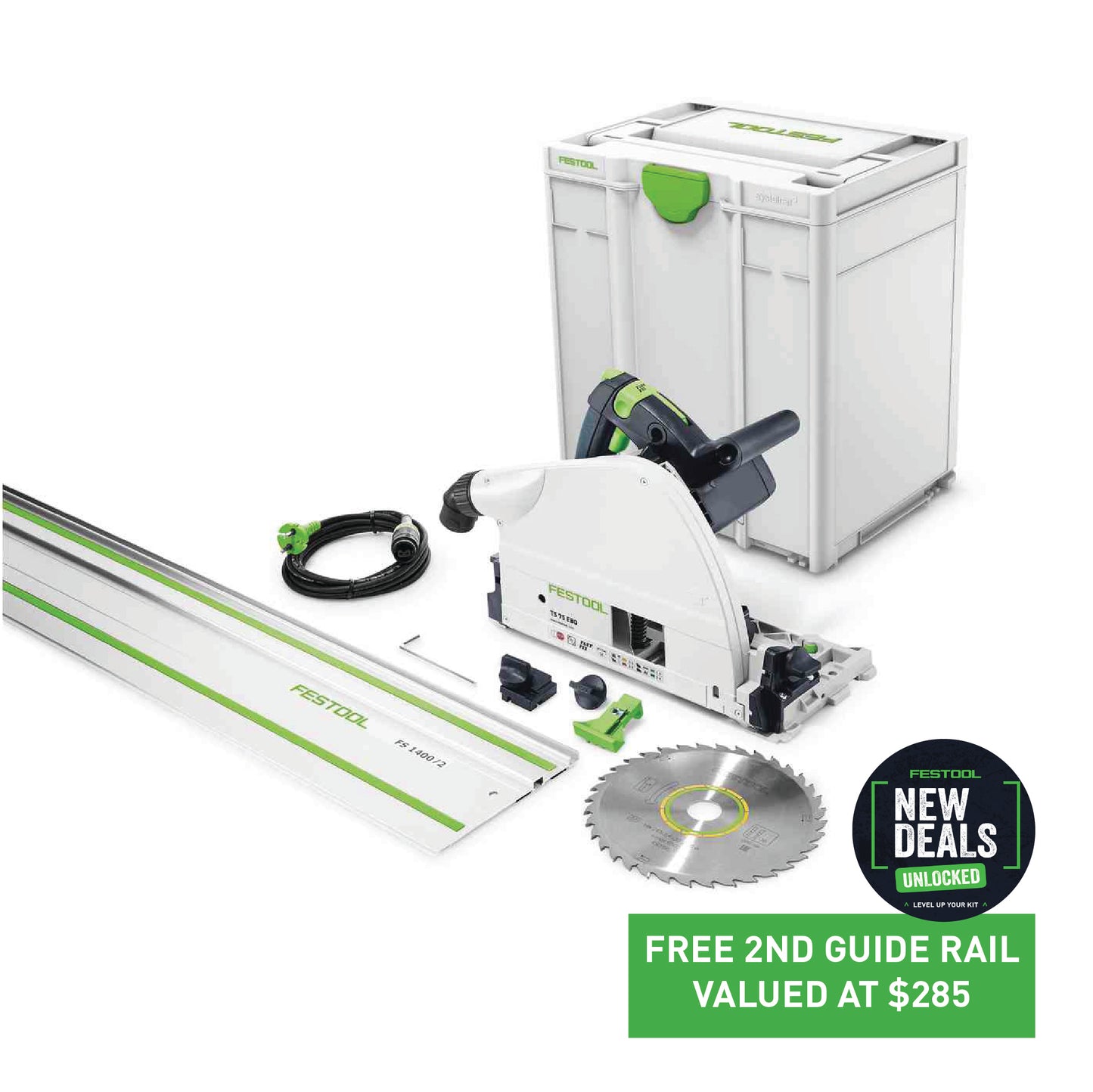 TS 75 210mm Plunge Cut Circular Saw in Systainer with 1400mm Rail