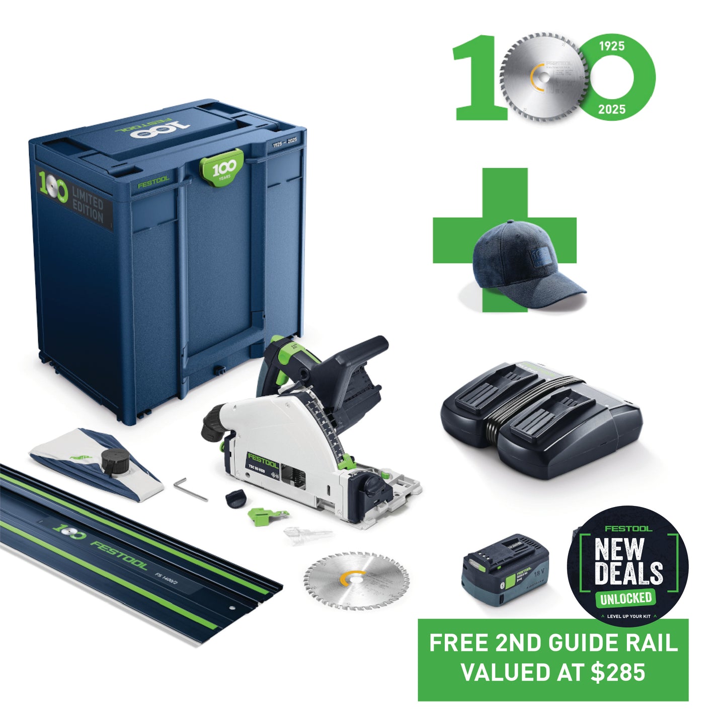 TSC 55K 18V 160mm Cordless Plunge Saw 5.2Ah XL Set in Systainer with 1400mm Rail