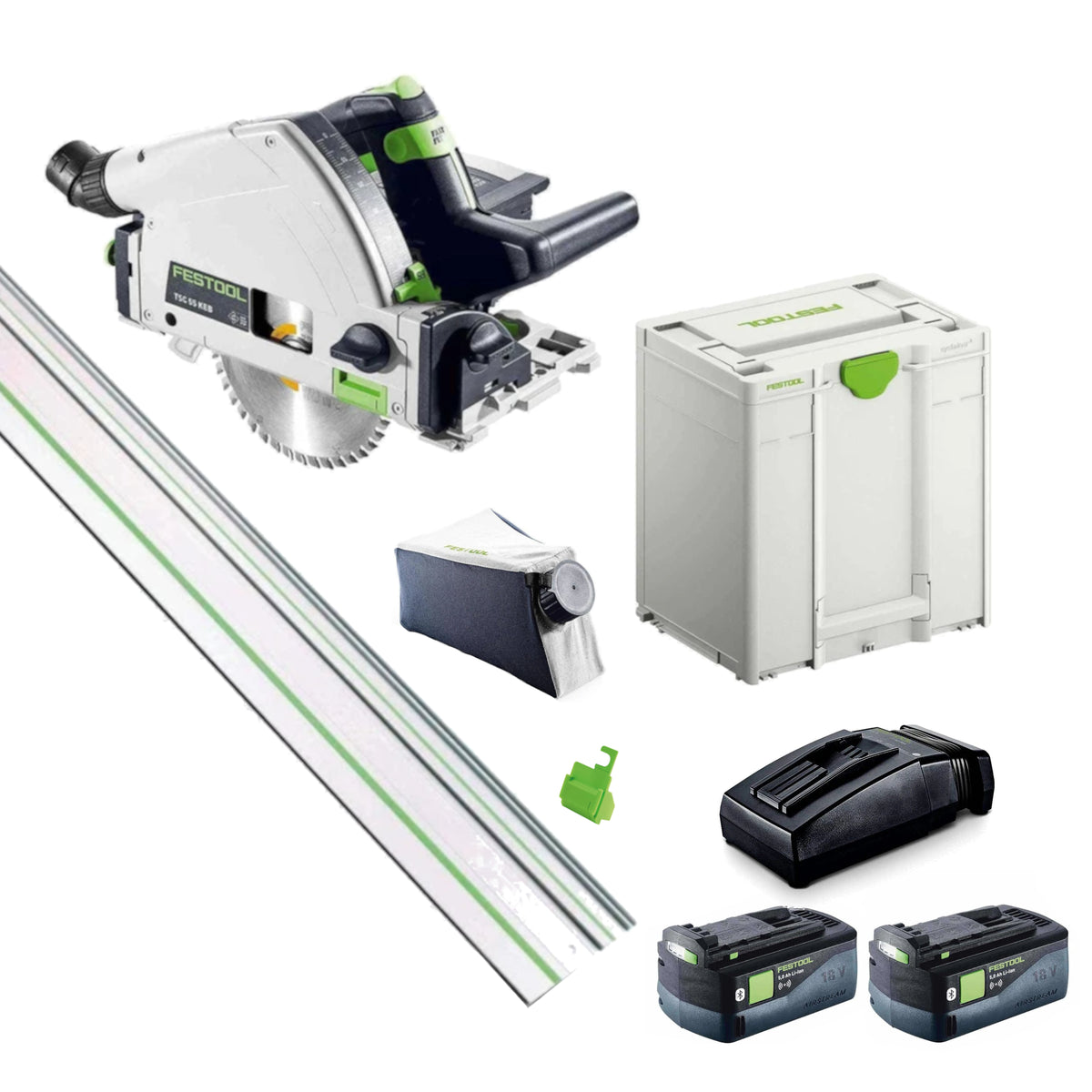 Festool TSC 55K 18V 160mm Cordless Plunge Saw 5.2Ah XL Set in Systainer with 1400mm Rail