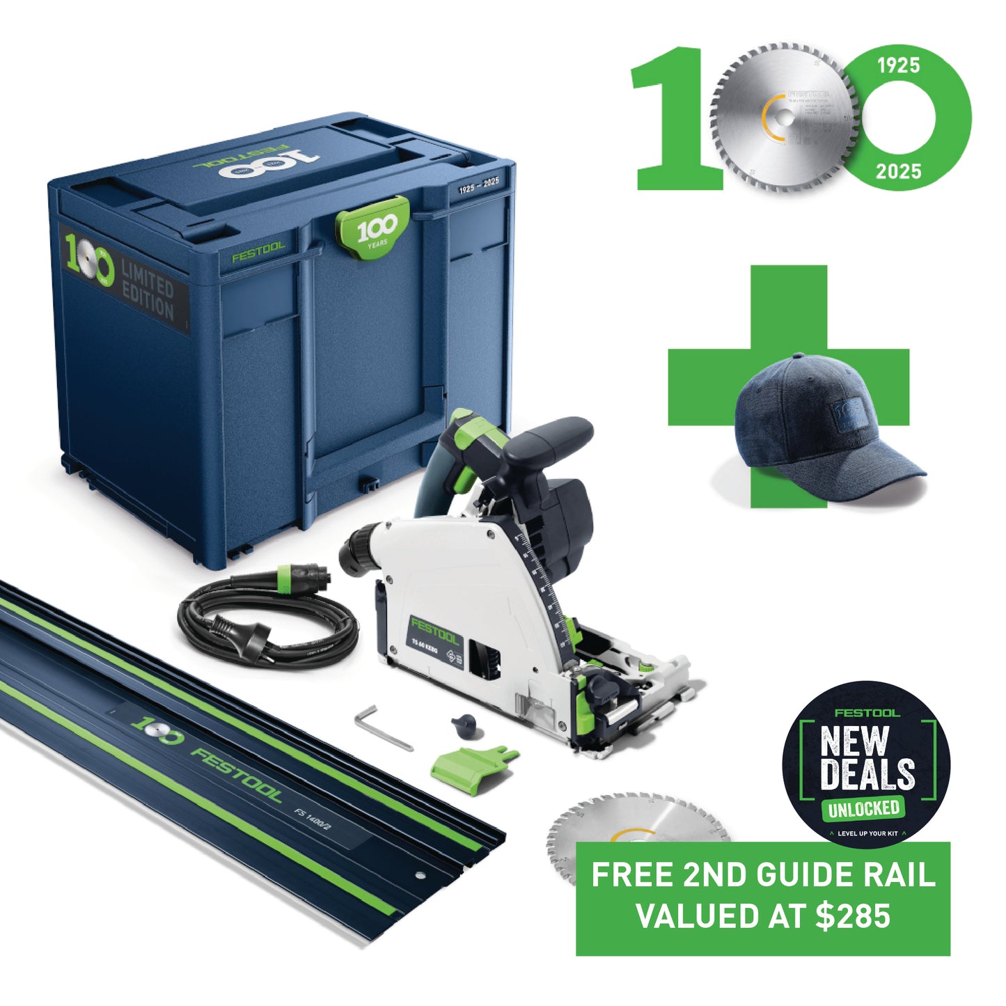 TS 60K 168mm Plunge Cut Saw in Systainer with 1400mm Rail