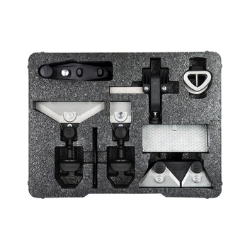Tormek HTK-1006 Hand Tool Kit shown with included jigs and TC-800 storage case for sharpening knives, scissors, axes, and other hand tools.
