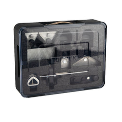 Tormek HTK-1006 Hand Tool Kit shown with included jigs and TC-800 storage case for sharpening knives, scissors, axes, and other hand tools.