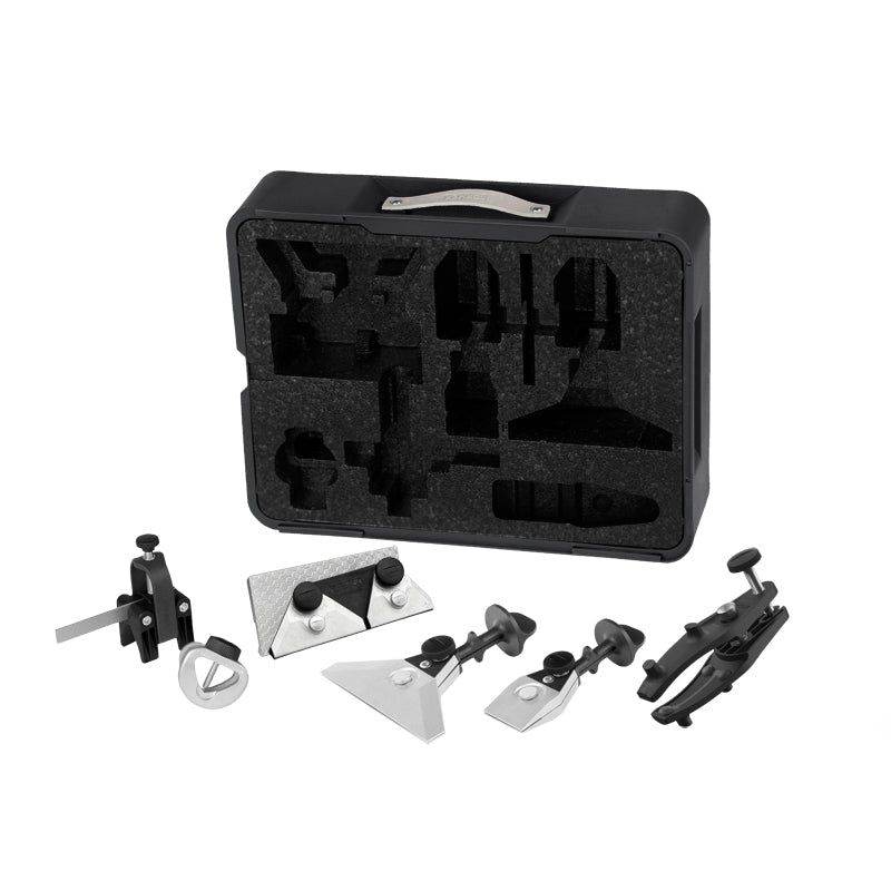 Tormek HTK-1006 Hand Tool Kit shown with included jigs and TC-800 storage case for sharpening knives, scissors, axes, and other hand tools.