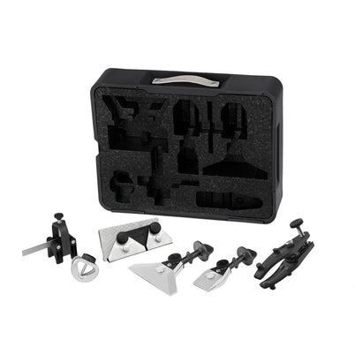 Tormek HTK-1006 Hand Tool Kit shown with included jigs and TC-800 storage case for sharpening knives, scissors, axes, and other hand tools.