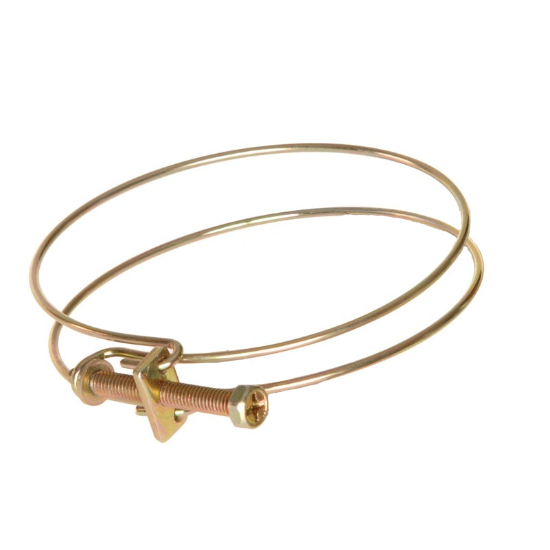 Carbatec 4-inch metal hose clamp used for securing dust collection hoses.