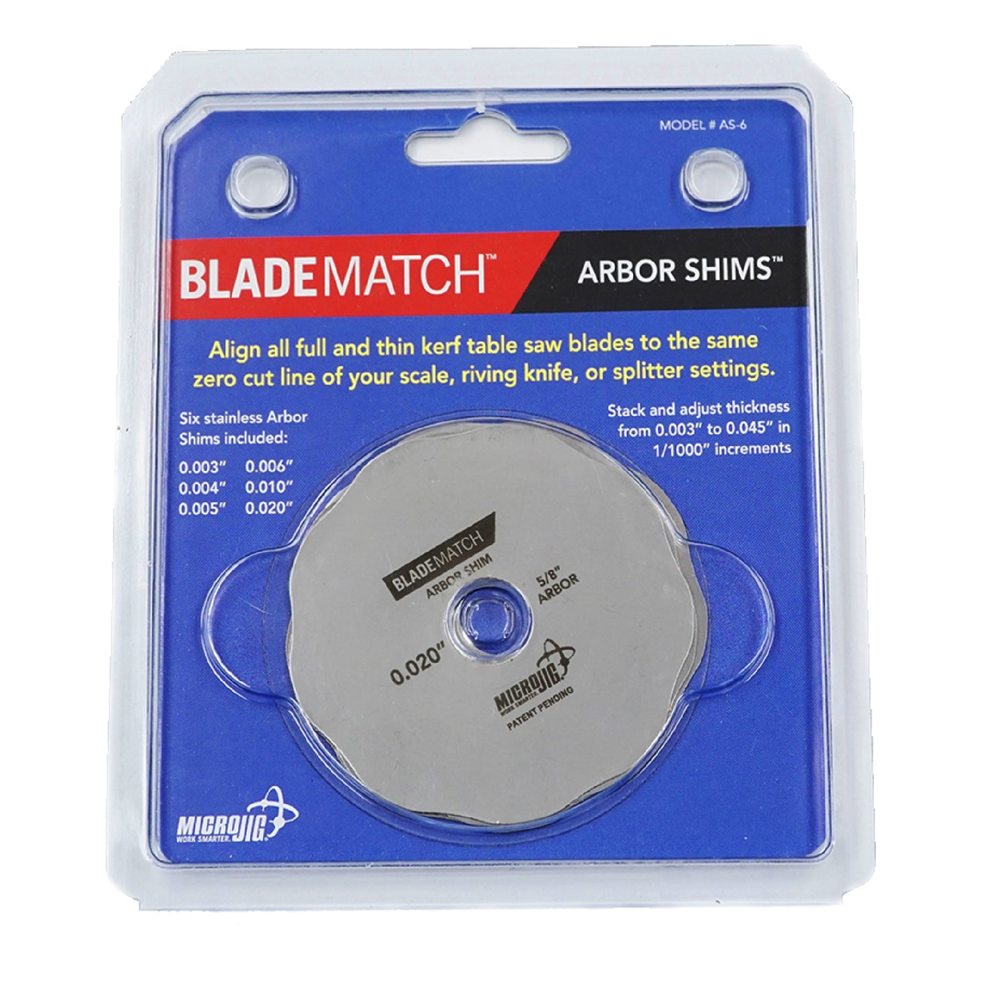 Microjig Bladematch arbor shims (6-pack)