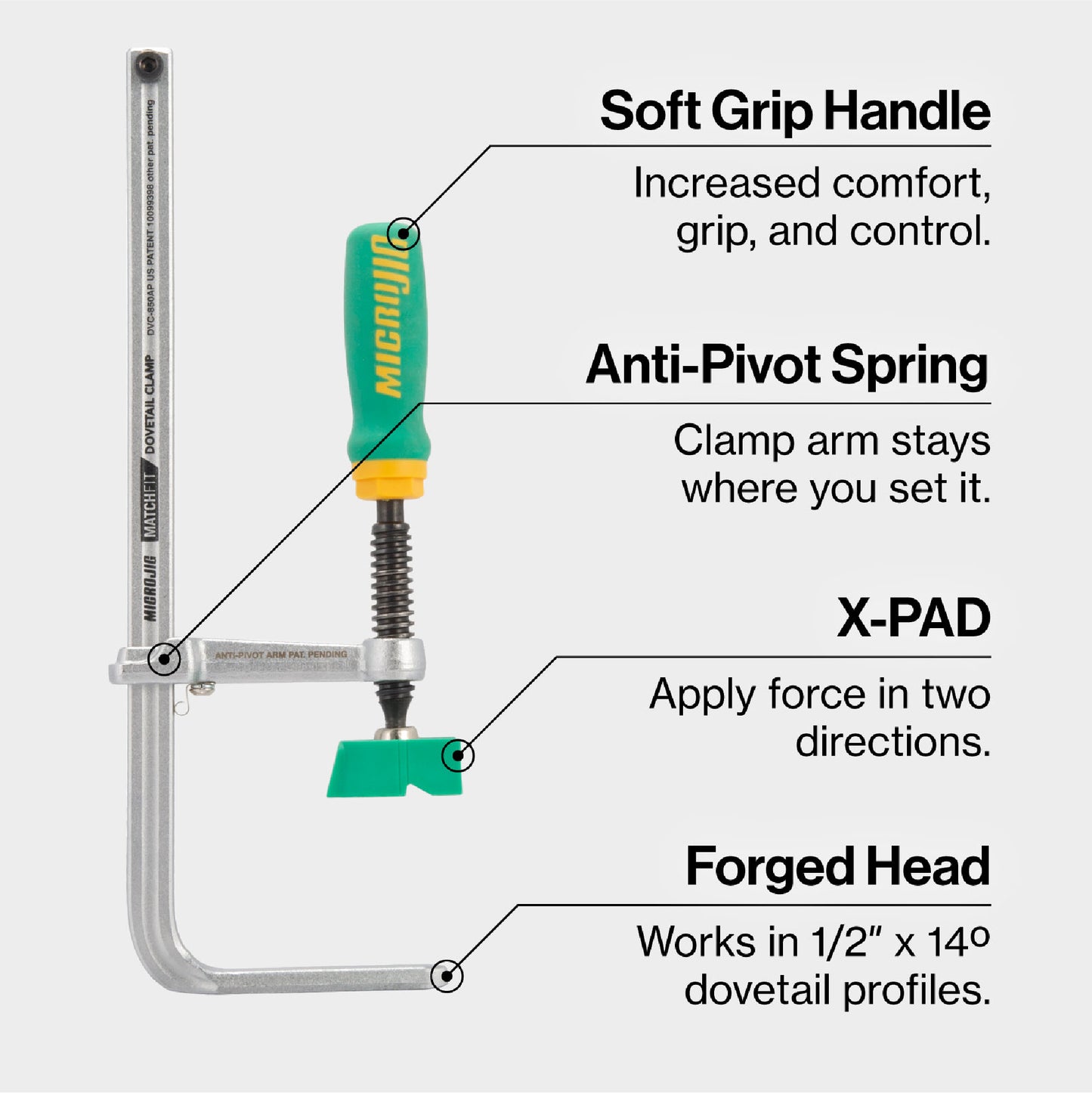 Microjig Matchfit Dovetail AP Clamp with X-Pad