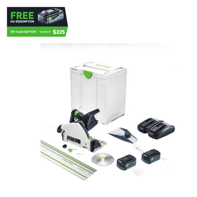 Festool TSC 55K 18V 160mm Cordless Plunge Saw 5.2Ah XL Set in Systainer with 1400mm Rail