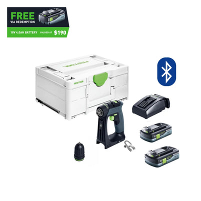 Festool CXS 18V Cordless Compact 2 Speed Drill 4.0Ah HighPower Bluetooth Set in Systainer