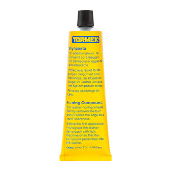 Tormek Honing Compound for achieving polished, ultra-sharp tool edges on the leather honing wheel.