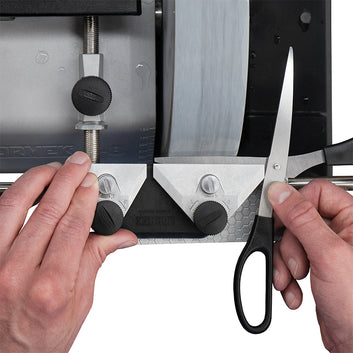 Tormek SC-60 Scissors Jig for precision sharpening of kitchen scissors and shears, with 60° angle setting, low-friction design, and secure clamping, compatible with Tormek T-2, T-4, and T-8.