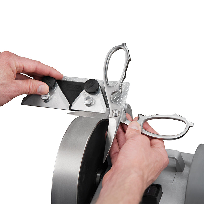 Tormek SC-60 Scissors Jig for precision sharpening of kitchen scissors and shears, with 60° angle setting, low-friction design, and secure clamping, compatible with Tormek T-2, T-4, and T-8.