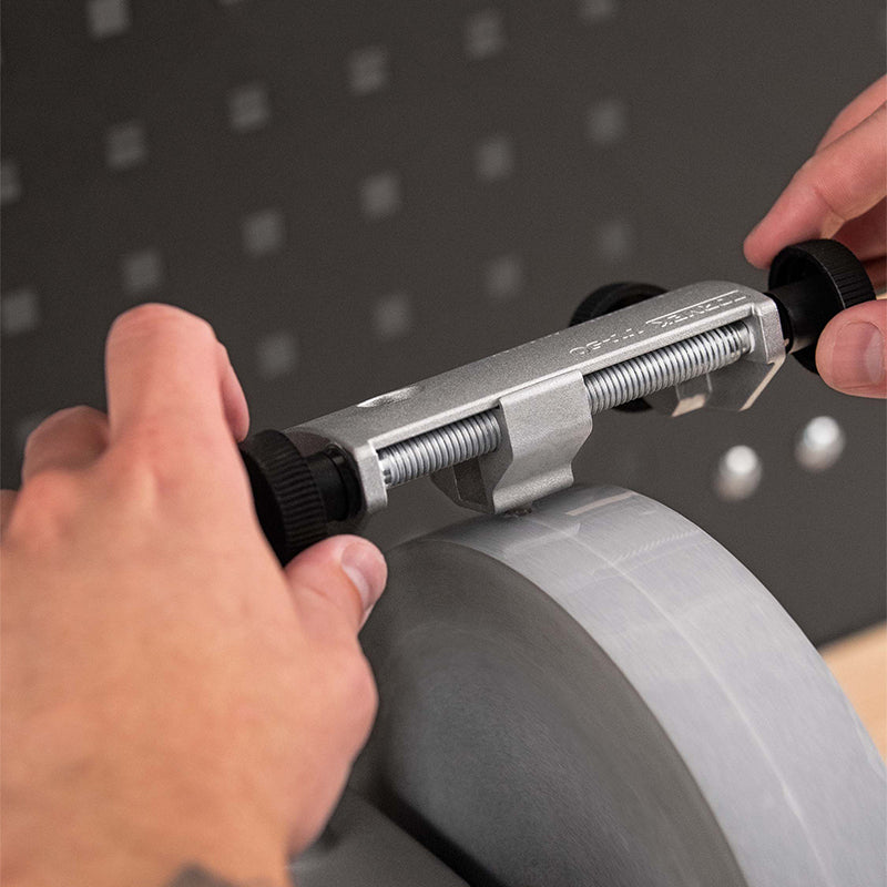 Tormek truing tool used to keep the grindstone perfectly round and flat.