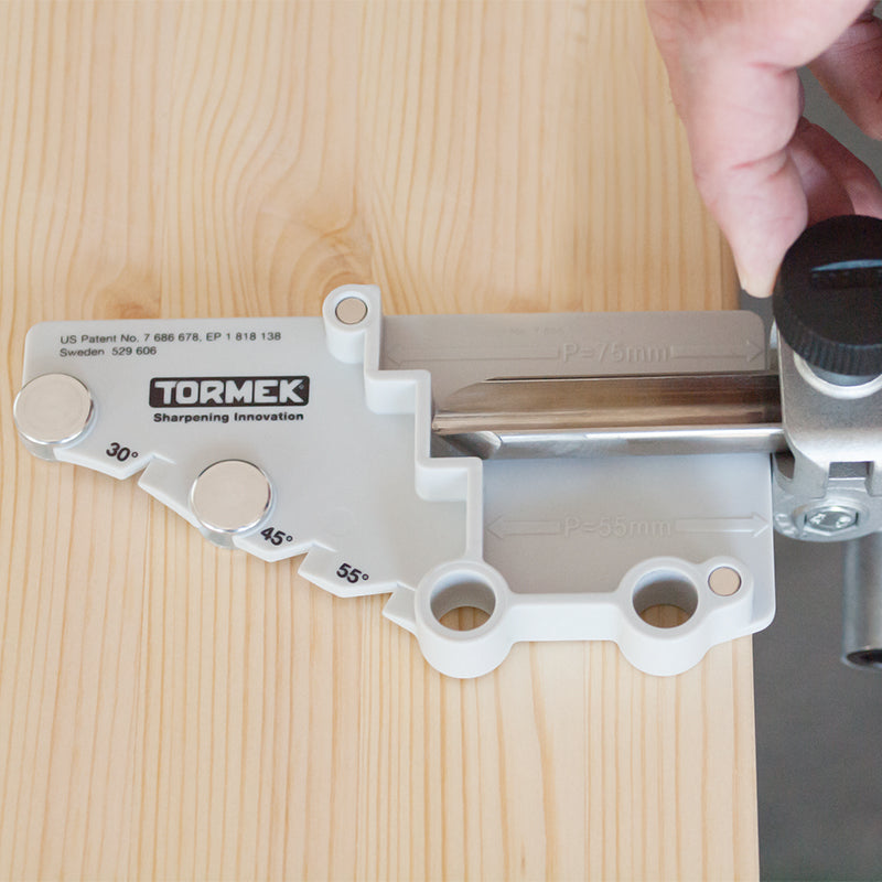 Tormek SVH-185 Jig Holder for replicating turning gouge and skew geometry with SVD-85 and SVS-50 jigs.