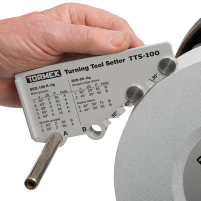 Tormek SVH-185 Jig Holder for replicating turning gouge and skew geometry with SVD-85 and SVS-50 jigs.