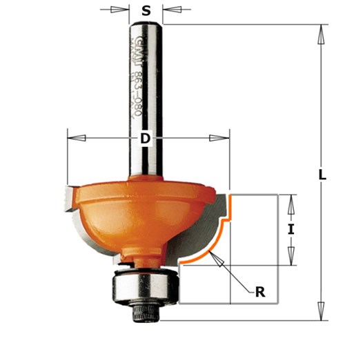CMT Cavetto Edge Moulding Bit for Dual Fillets 8mm Radius 1/4